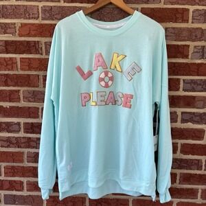 Simply Southern Sparkly Lake Please Crew Neck Pullover‎ Sweatshirt 2XL *NWT